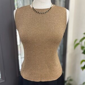 Vintage Joseph A Women’s Gold Sleeveless Silk and Metallic Sweater Vest- Size XL